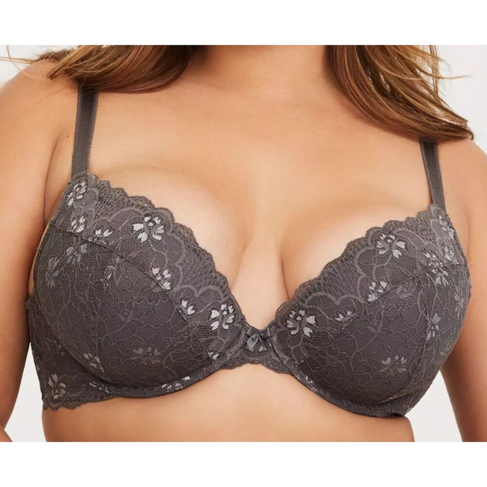 Torrid XO Plunge Lace Push-Up Bra in Plum Kitten/Dark Grey Size 42B